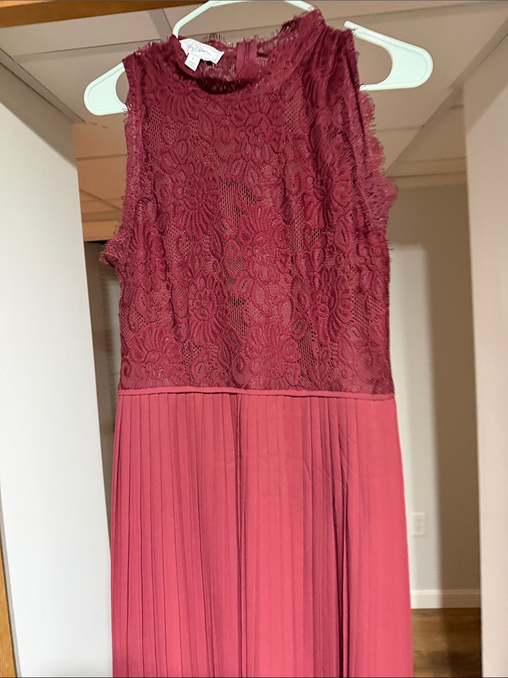 libby. edelman Wine Lace Bodice Pleated Midi Dress